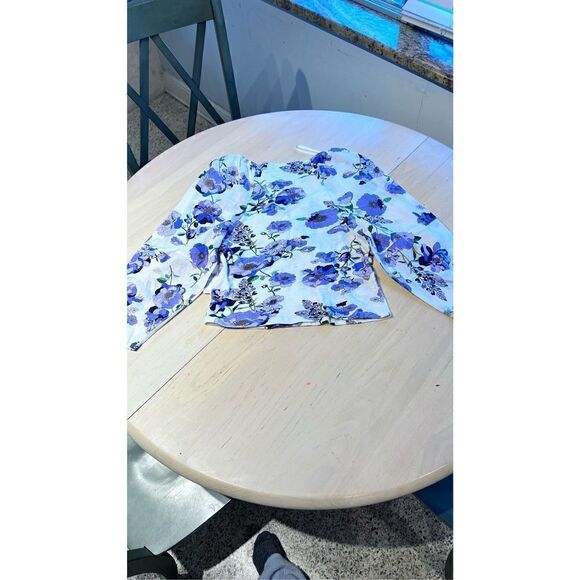 ANTHROPOLOGIE V NECK RUCHED KNIT TOP SIZE M PURPLE FLORAL 3/4 SLEEVE NEW - Picture 8 of 10